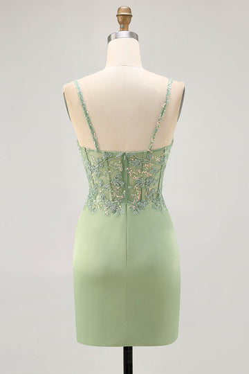 Corset satin matcha serré Homecoming Dress avec appliques
